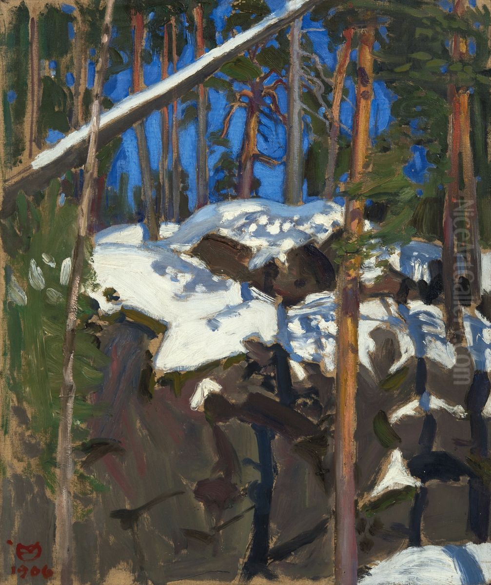 Spring sun at Konginkangas Oil Painting by Akseli Valdemar Gallen-Kallela