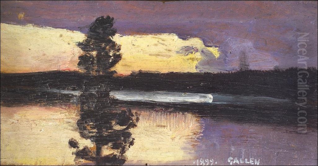Sunset Oil Painting by Akseli Valdemar Gallen-Kallela