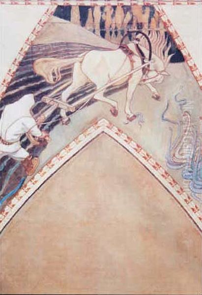 Luonnos freskostaIlmarinen kyntaa kyisen pellon Oil Painting by Akseli Valdemar Gallen-Kallela