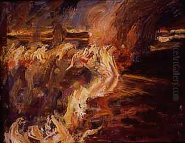 The Veldt Ablaze at Ukamba Oil Painting by Akseli Valdemar Gallen-Kallela