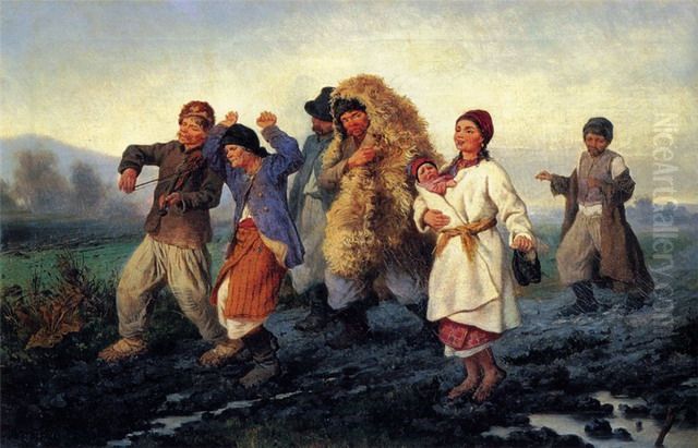 Return from the fair in rural Ukraine Oil Painting by Konstantin Trutovsky