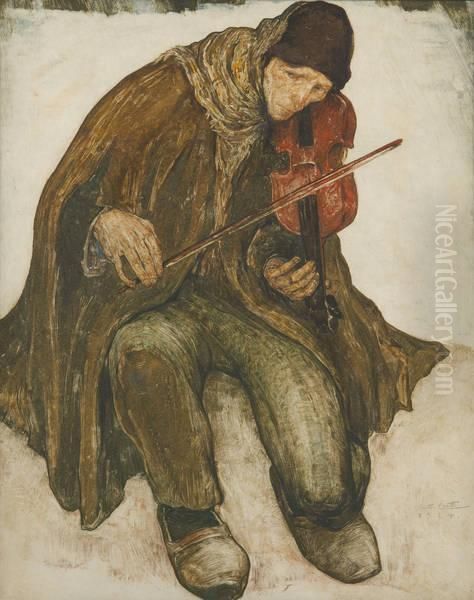 Le Violoniste Dans La Neige Oil Painting by Anto Carte