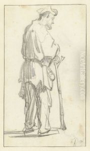Man Leaning on a Stick, Facing Right