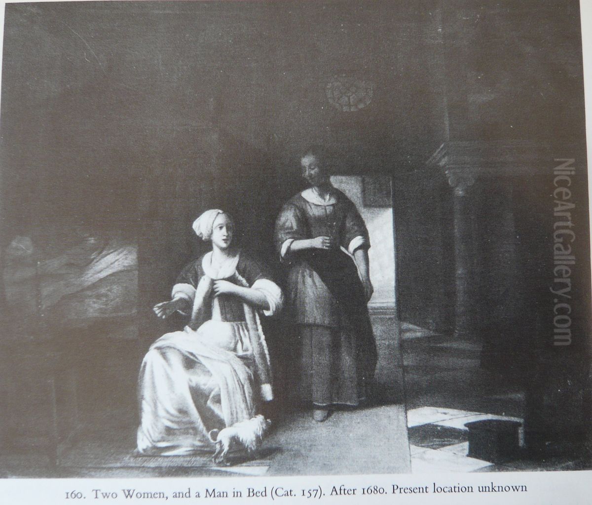 Two Women and a Man in Bed Oil Painting by Pieter De Hooch
