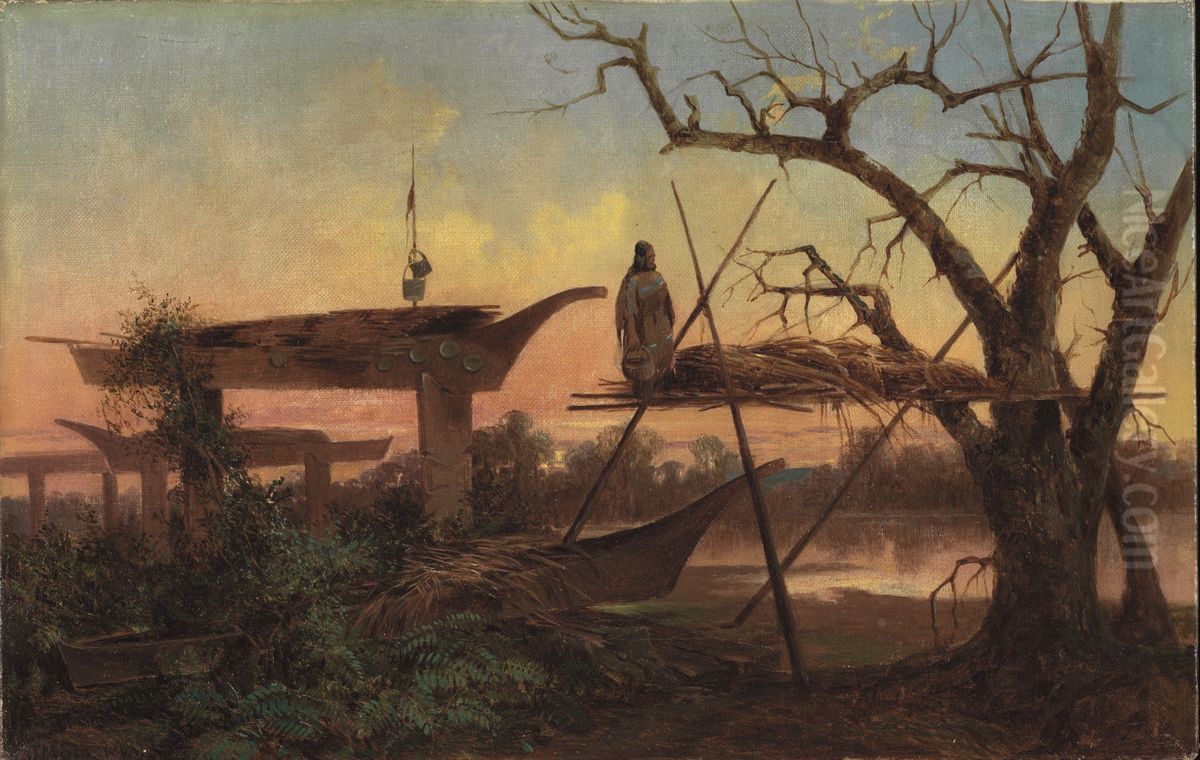 Chinook Burial Grounds Oil Painting by John Mix Stanley