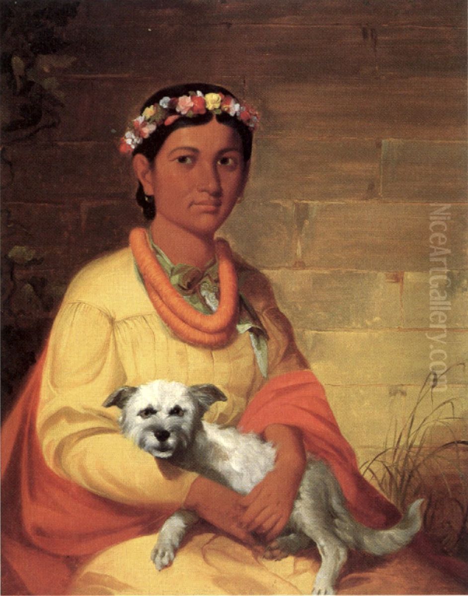 Hawaiian Girl with Dog Oil Painting by John Mix Stanley