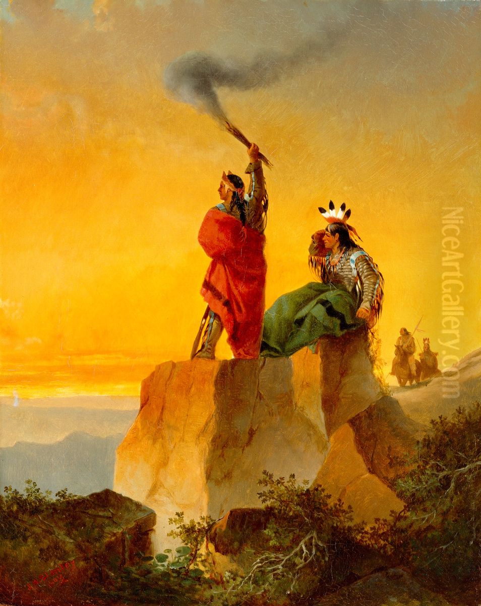 Indian Telegraph Oil Painting by John Mix Stanley