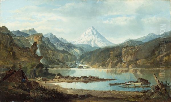 Mountain Landscape with Indians Oil Painting by John Mix Stanley