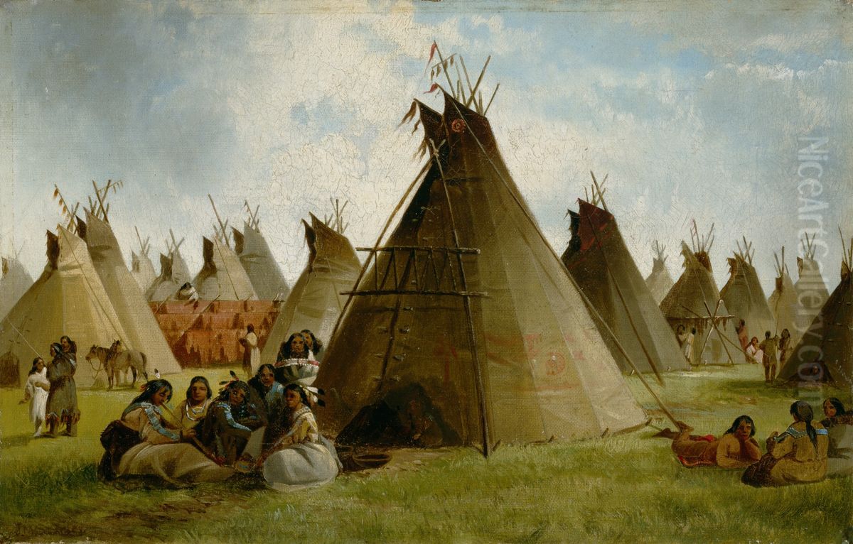 Prairie Indian Encampment Oil Painting by John Mix Stanley Prairie Indian Encampment Oil Painting by John Mix Stanley