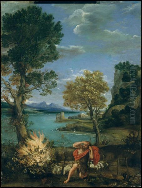 Landscape with Moses and the Burning Bush Oil Painting by Domenico Zampieri (Domenichino)