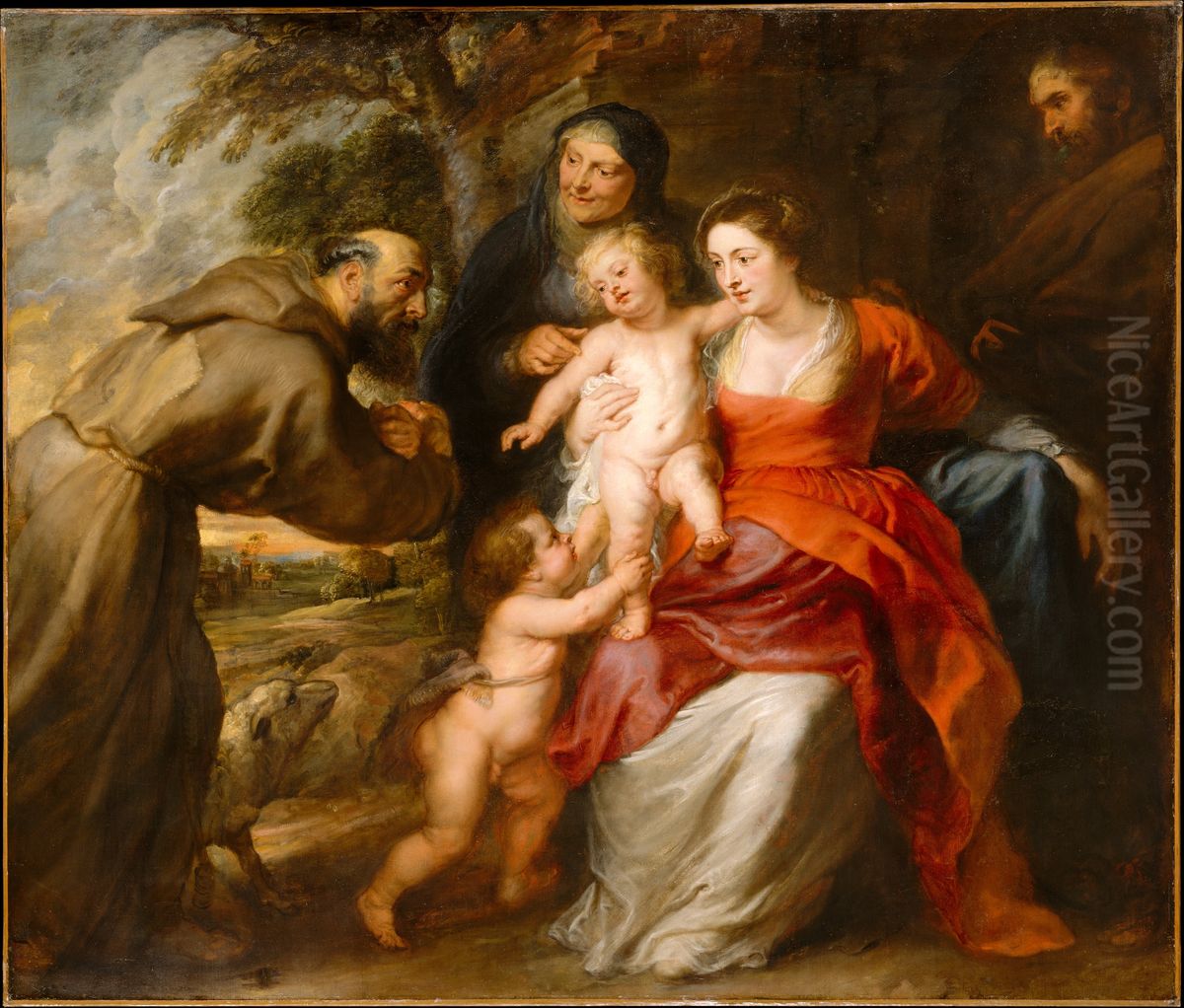 The Holy Family with Saints Francis and Anne and the Infant Saint John the Baptist Oil Painting by (studio of) Rubens, Peter Paul