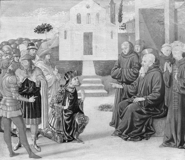 Totila before Saint Benedict Oil Painting by Benozzo Gozzoli