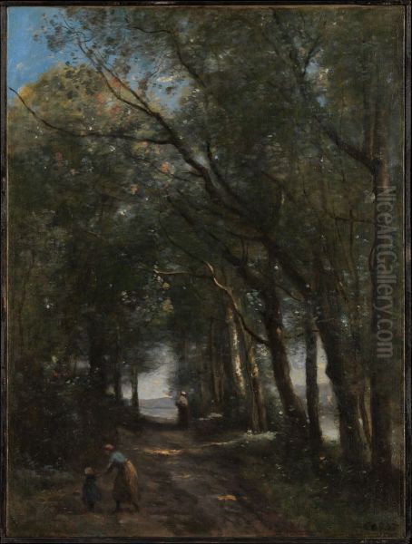 A Lane through the Trees Oil Painting by Jean-Baptiste Camille Corot