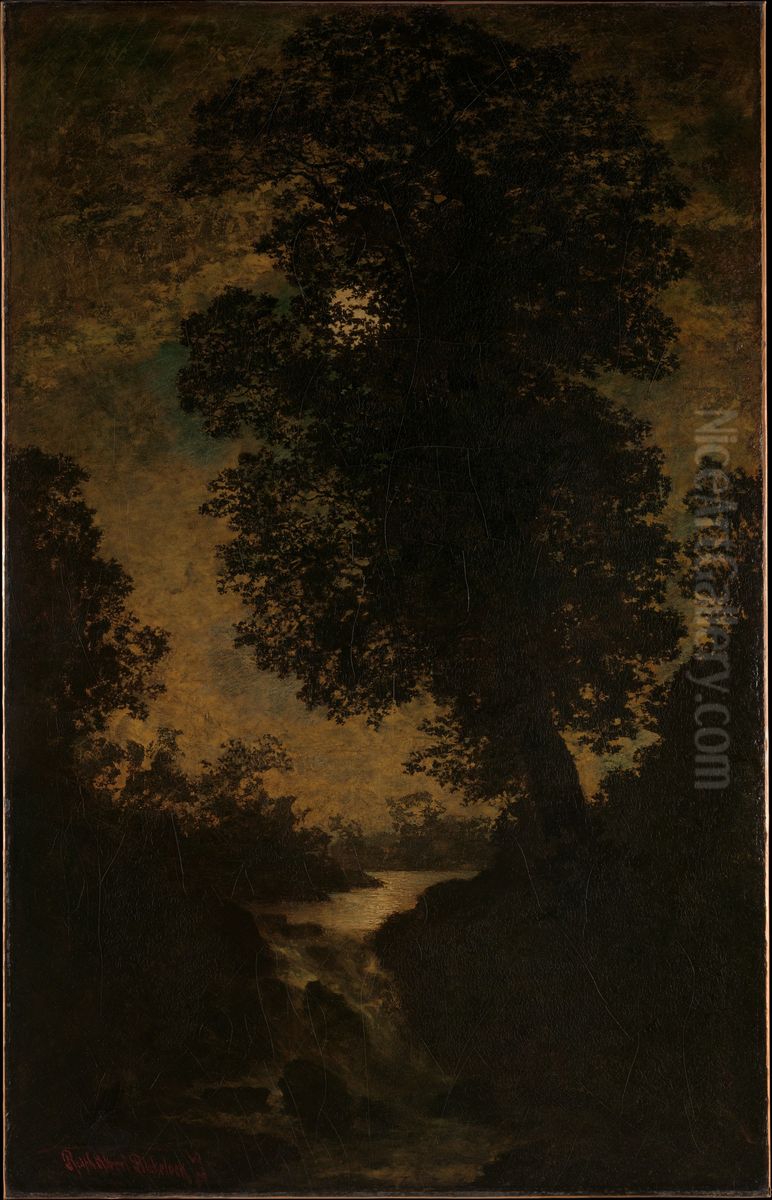 A Waterfall, Moonlight Oil Painting by Ralph Albert Blakelock