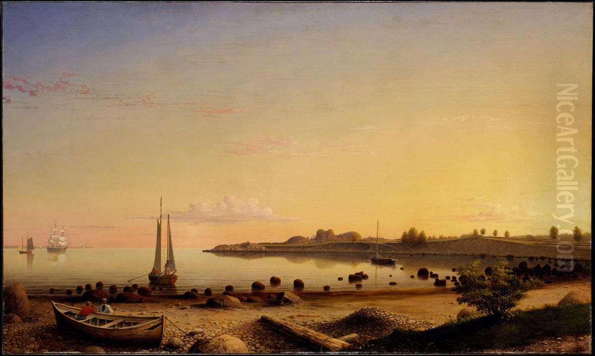Stage Fort across Gloucester Harbor Oil Painting by Fitz Henry Lane