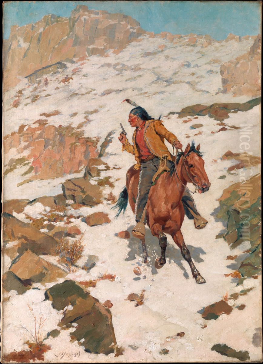 In Hot Pursuit Oil Painting by Charles Schreyvogel