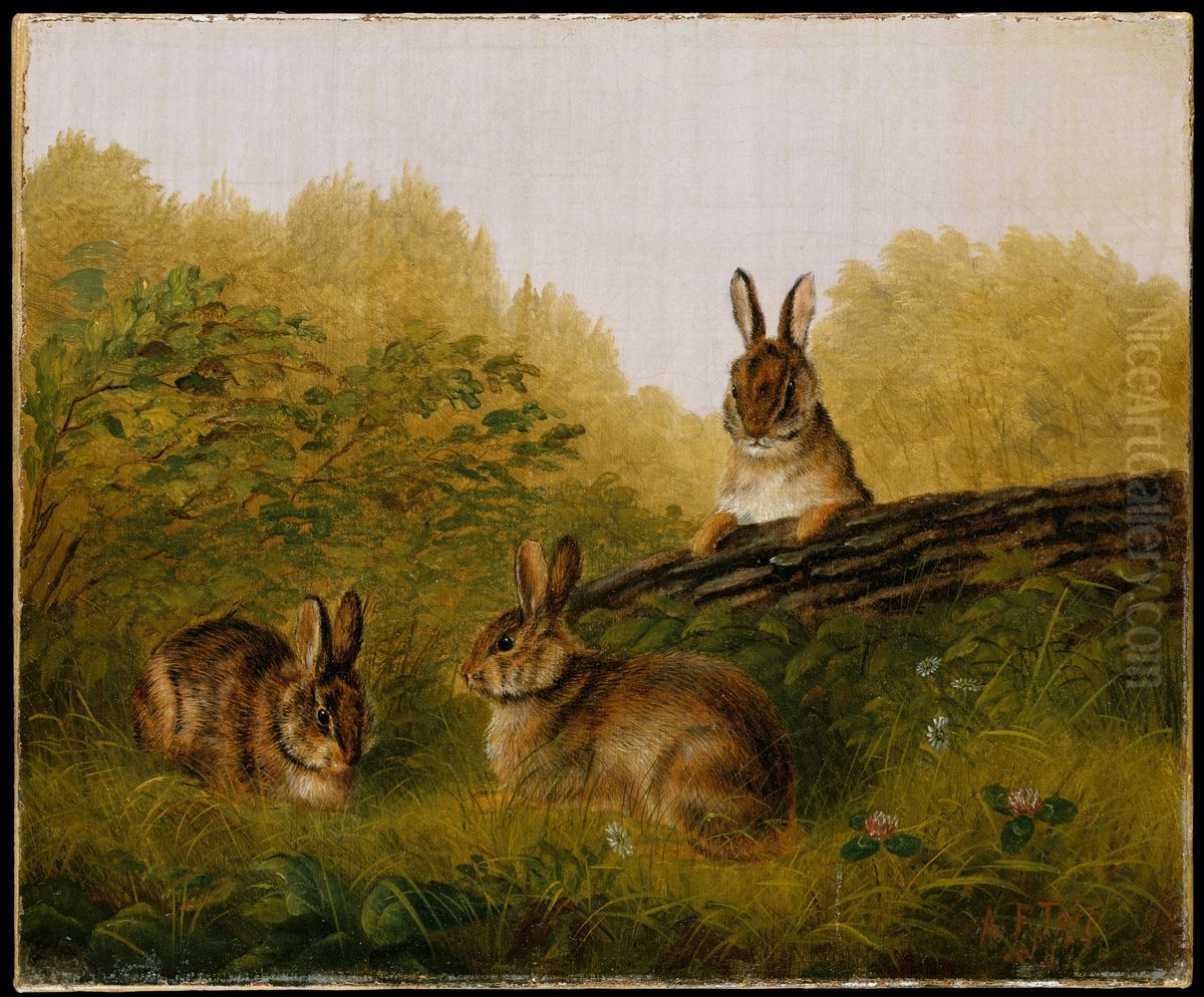 Rabbits on a Log Oil Painting by Arthur Fitzwilliam Tait