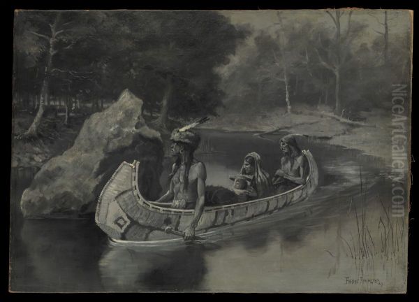 Pitched It Sheer into the River . . . Where It Still Is Seen in the Summer Oil Painting by Frederic Remington
