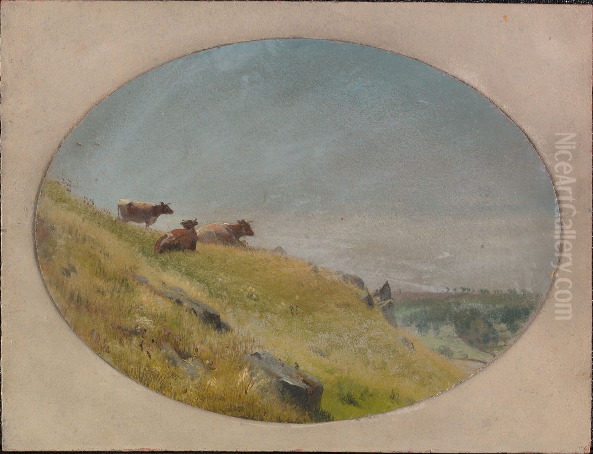 Landscape with Cows Oil Painting by Aaron Draper Shattuck
