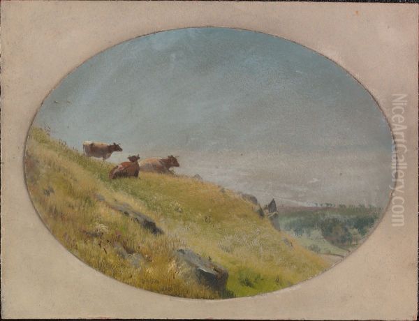 Landscape with Cows Oil Painting by Aaron Draper Shattuck