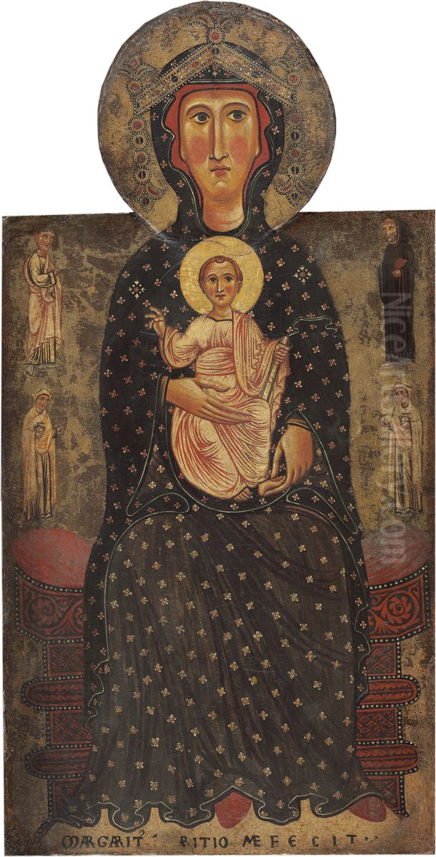 Madonna and Child Enthroned with Four Saints Oil Painting by Margaritone d'Arezzo