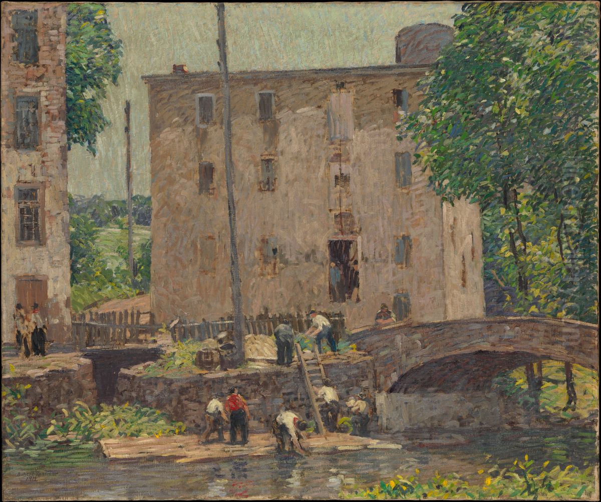 Repairing the Bridge Oil Painting by Robert Spencer