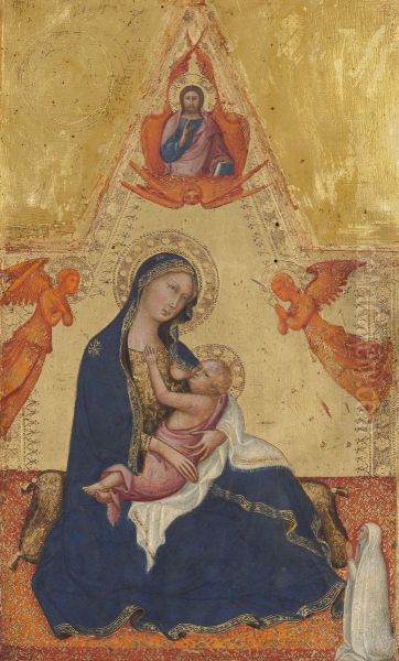 Madonna of Humility, The Blessing Christ, Two Angels, and a Donor [obverse] Oil Painting by Andrea Di Bartolo