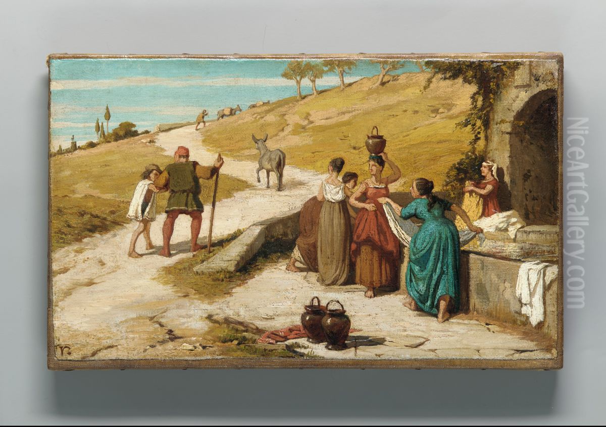 The Fable of the Miller, His Son, and the Donkey Oil Painting by Elihu Vedder
