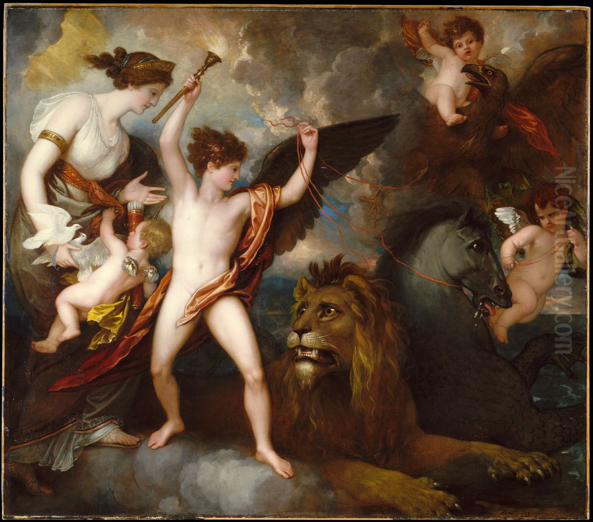 The Power of Love in the Three Elements Oil Painting by Benjamin West