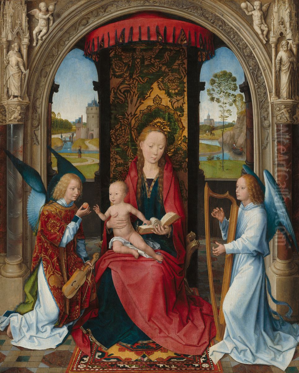 Madonna and Child with Angels Oil Painting by (manner of) Memling, Hans