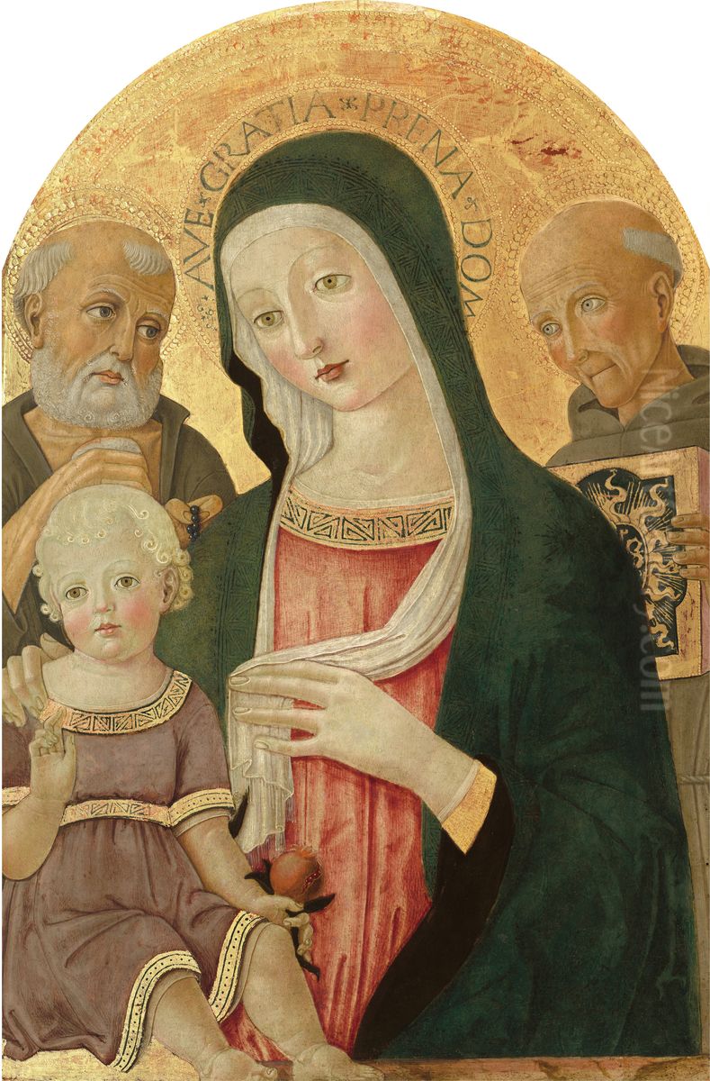 Madonna and Child with Saint Jerome and Saint Bernardino of Siena Oil Painting by Benvenuto di Giovanni