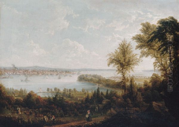 View of the Bay and City of New York from Weehawken Oil Painting by Robert Havell