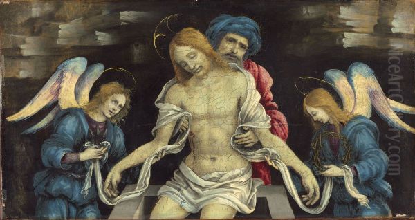 Pieta (The Dead Christ Mourned by Nicodemus and Two Angels) Oil Painting by Filippino Lippi