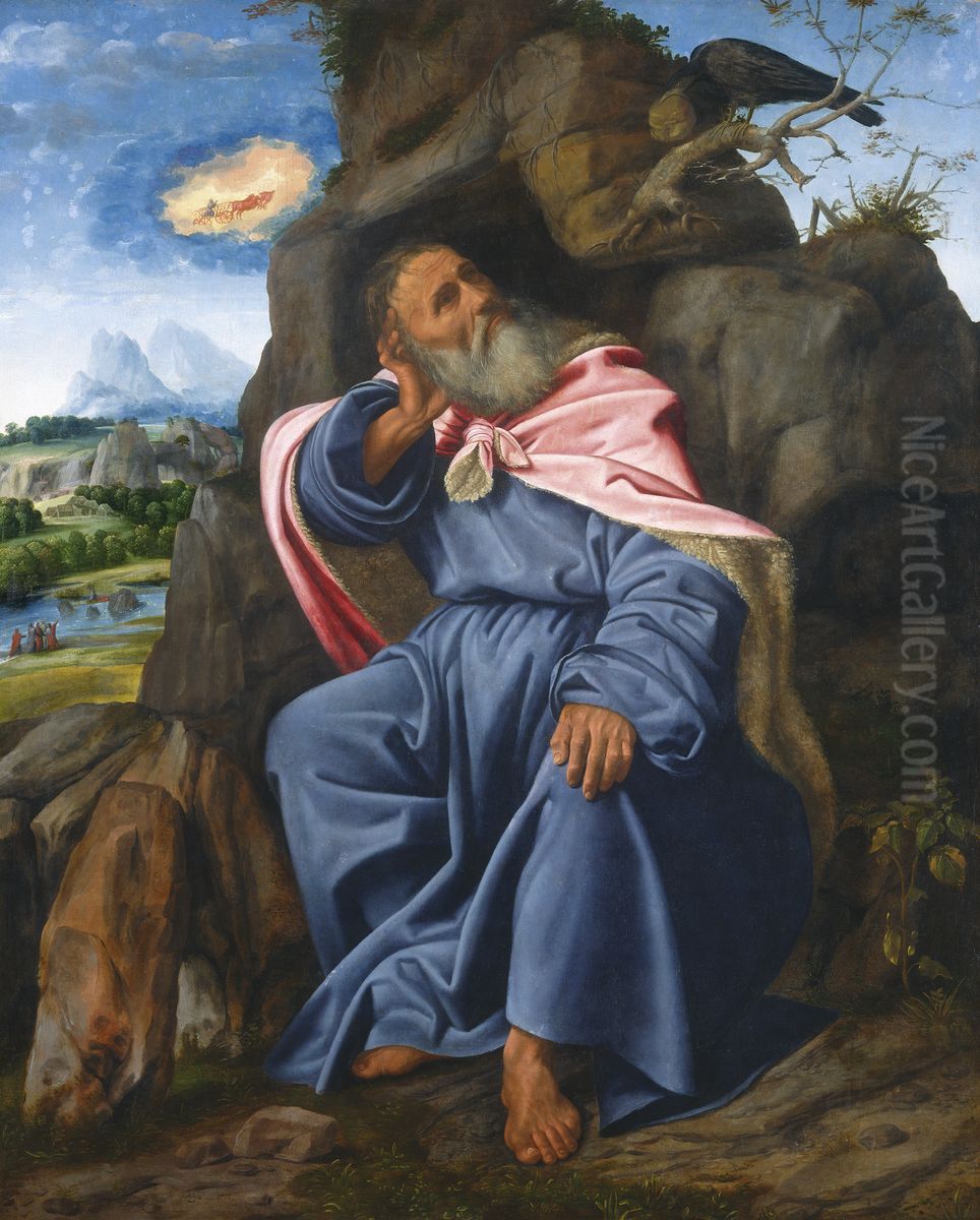 Elijah Fed by the Raven Oil Painting by Giovanni Girolamo Savoldo