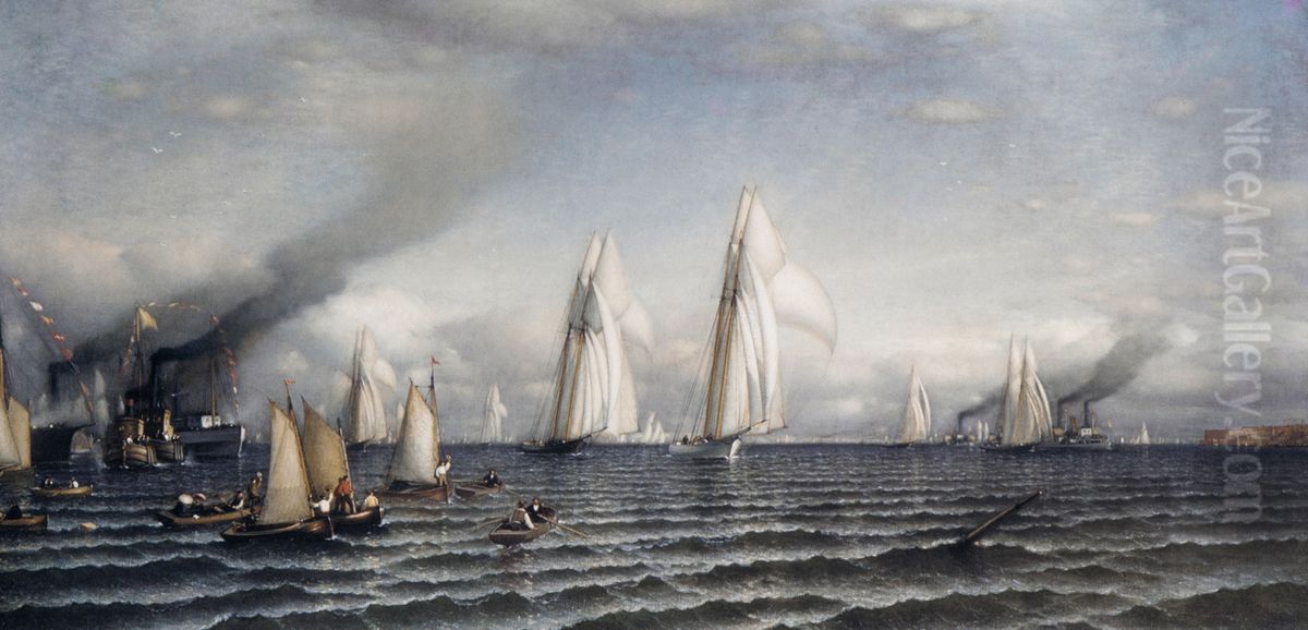 Finish-First International Race for America's Cup, August 8, 1870 Oil Painting by Samuel Colman