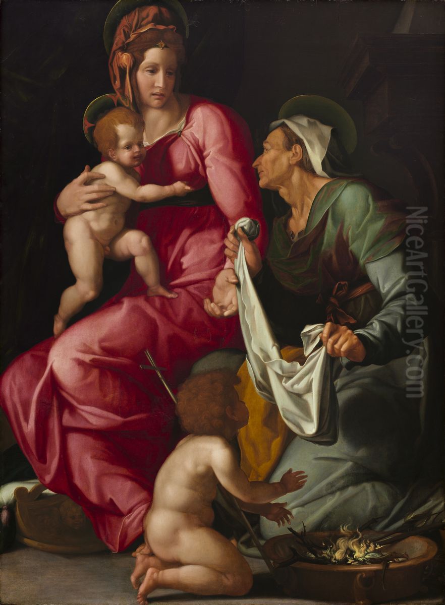 Madonna and Child with Saint Elizabeth and Saint John the Baptist Oil Painting by Jacopino del Conte