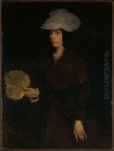 Lady with Fan Oil Painting by Frank Duveneck