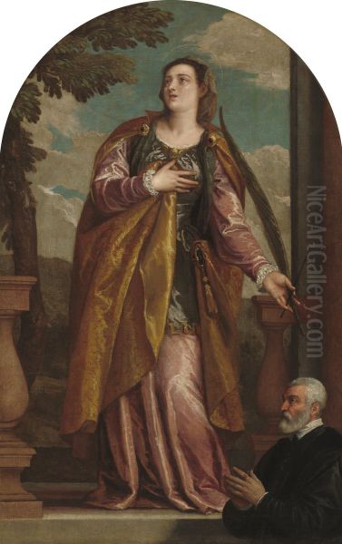 Saint Lucy and a Donor Oil Painting by Paolo Veronese (Caliari)