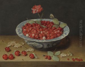 Wild Strawberries and a Carnation in a Wan-Li Bowl