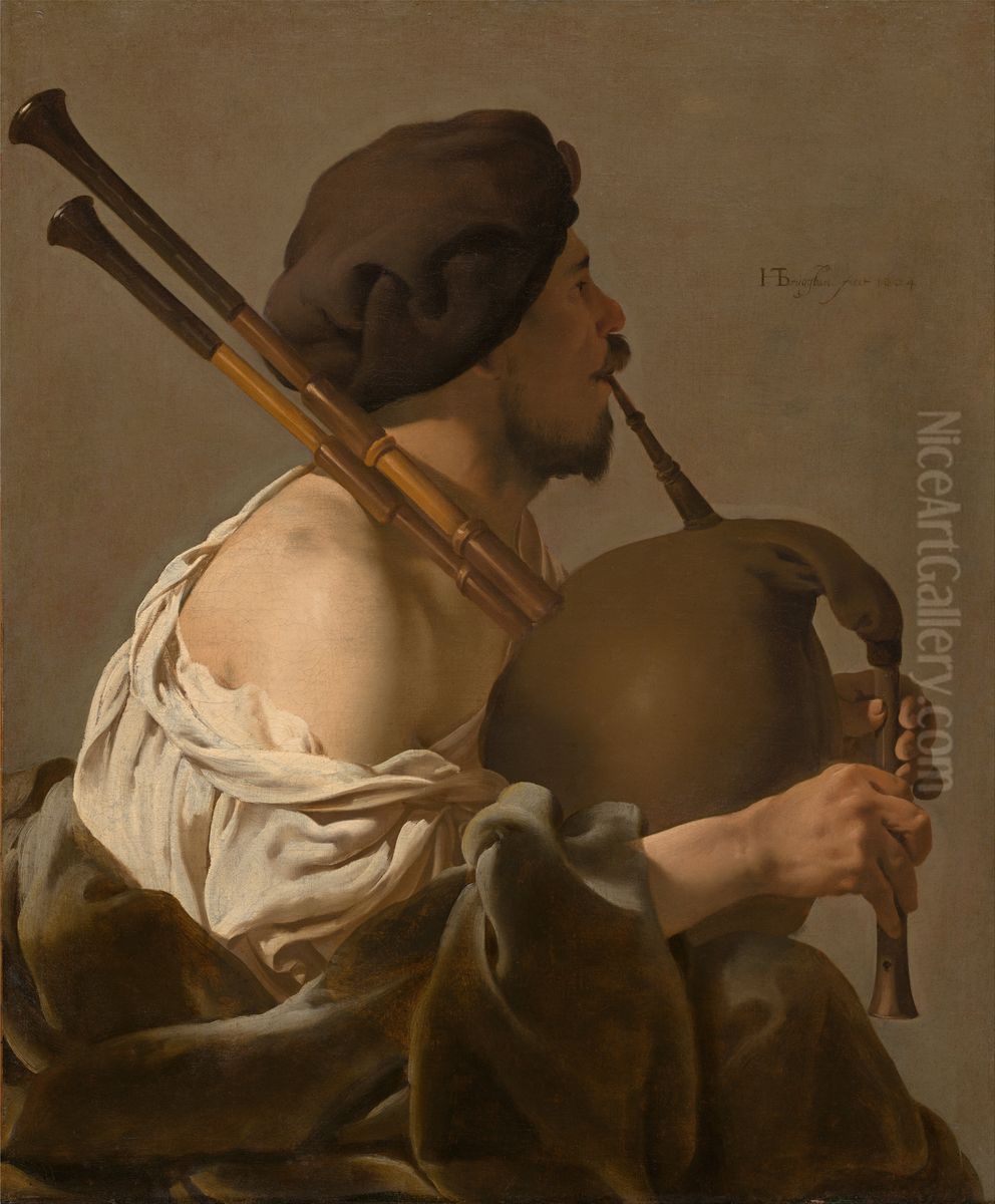 Bagpipe Player Oil Painting by Hendrick Ter Brugghen