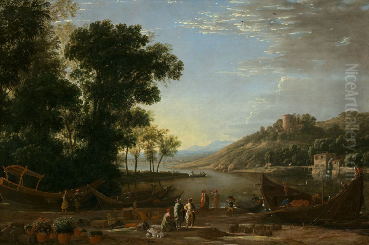 Landscape with Merchants Oil Painting by Claude Lorrain (Claude Gellee) Landscape with Merchants Oil Painting by Claude Lorrain (Claude Gellee)