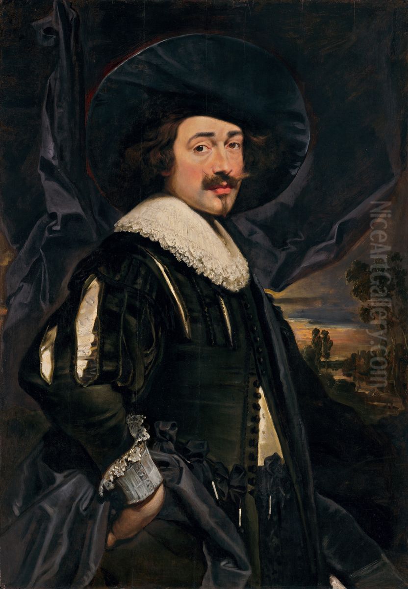 Portrait of a Man in a Wide-Brimmed Hat Oil Painting by Jan Cossiers