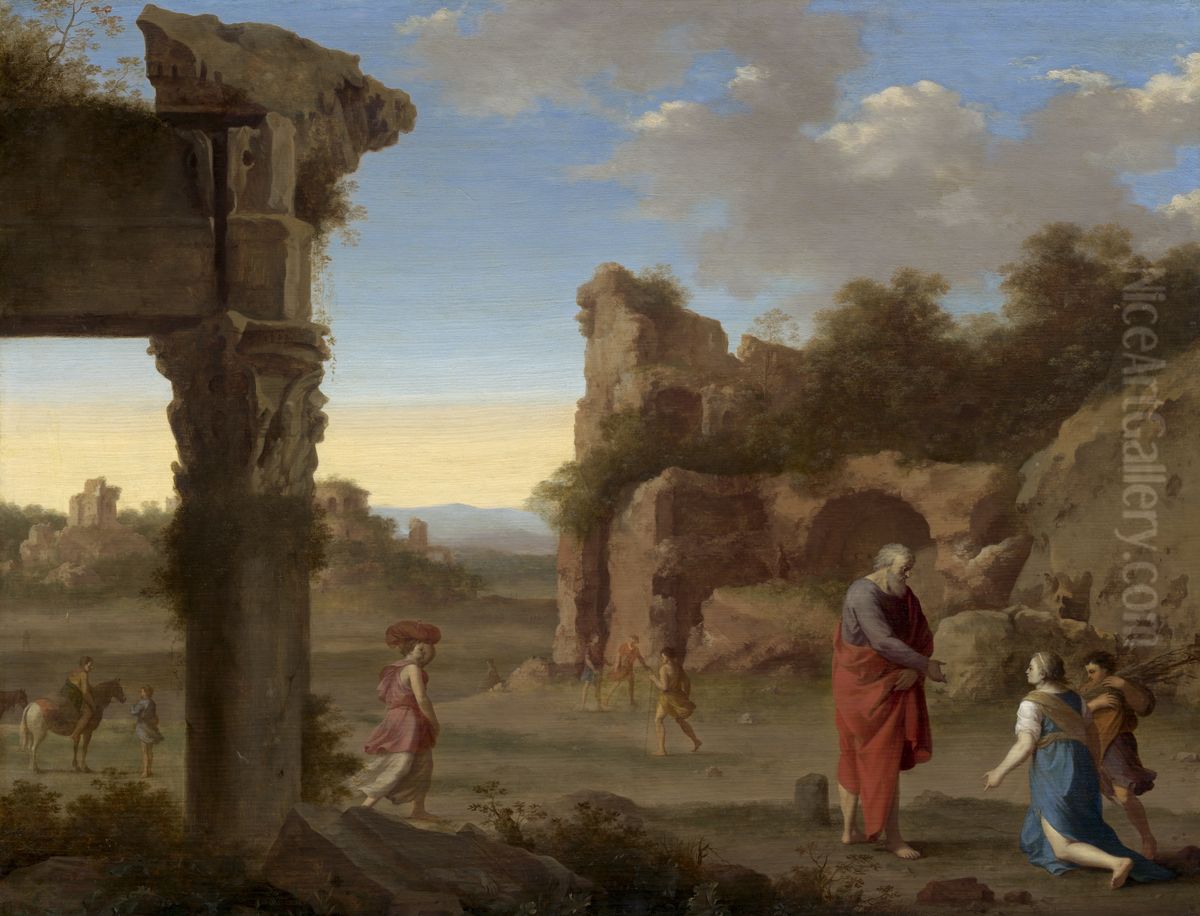 The Prophet Elijah and the Widow of Zarephath Oil Painting by Cornelius van Poelenburgh