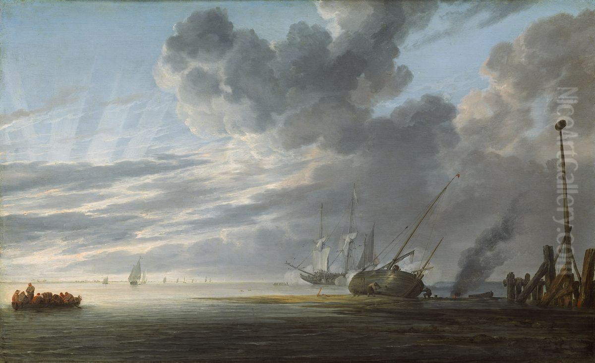 Estuary at Day's End Oil Painting by Simon De Vlieger