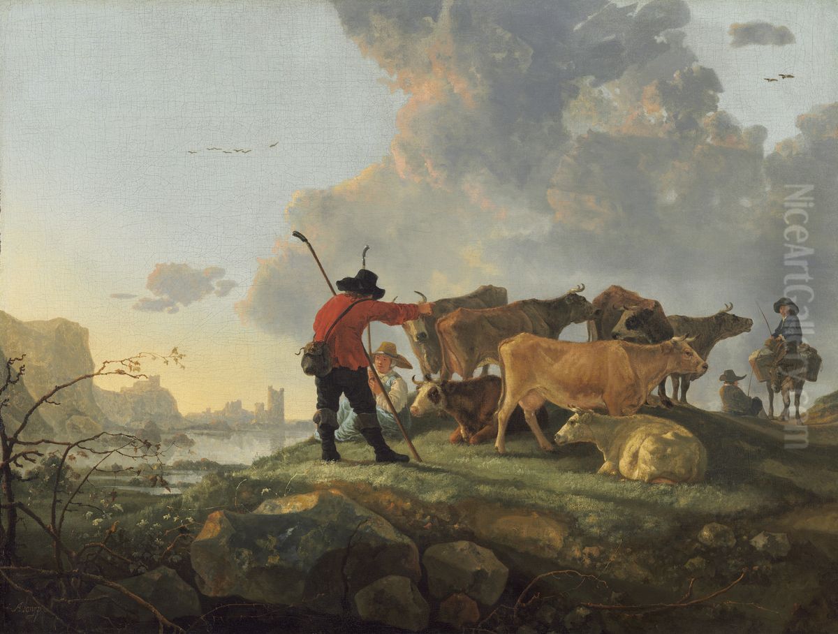 Herdsmen Tending Cattle Oil Painting by Aelbert Cuyp