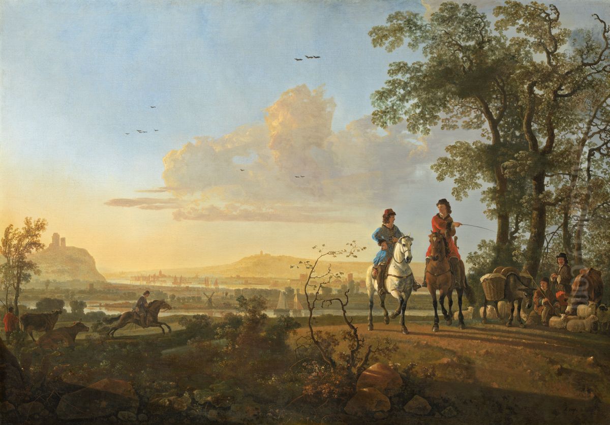 Horsemen and Herdsmen with Cattle Oil Painting by Aelbert Cuyp