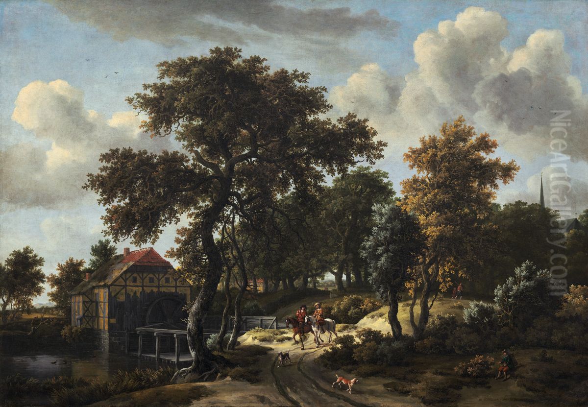 The Travelers Oil Painting by Meindert Hobbema