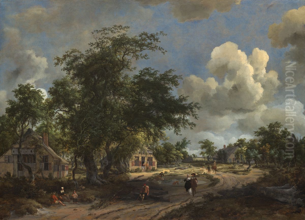 A View on a High Road Oil Painting by Meindert Hobbema