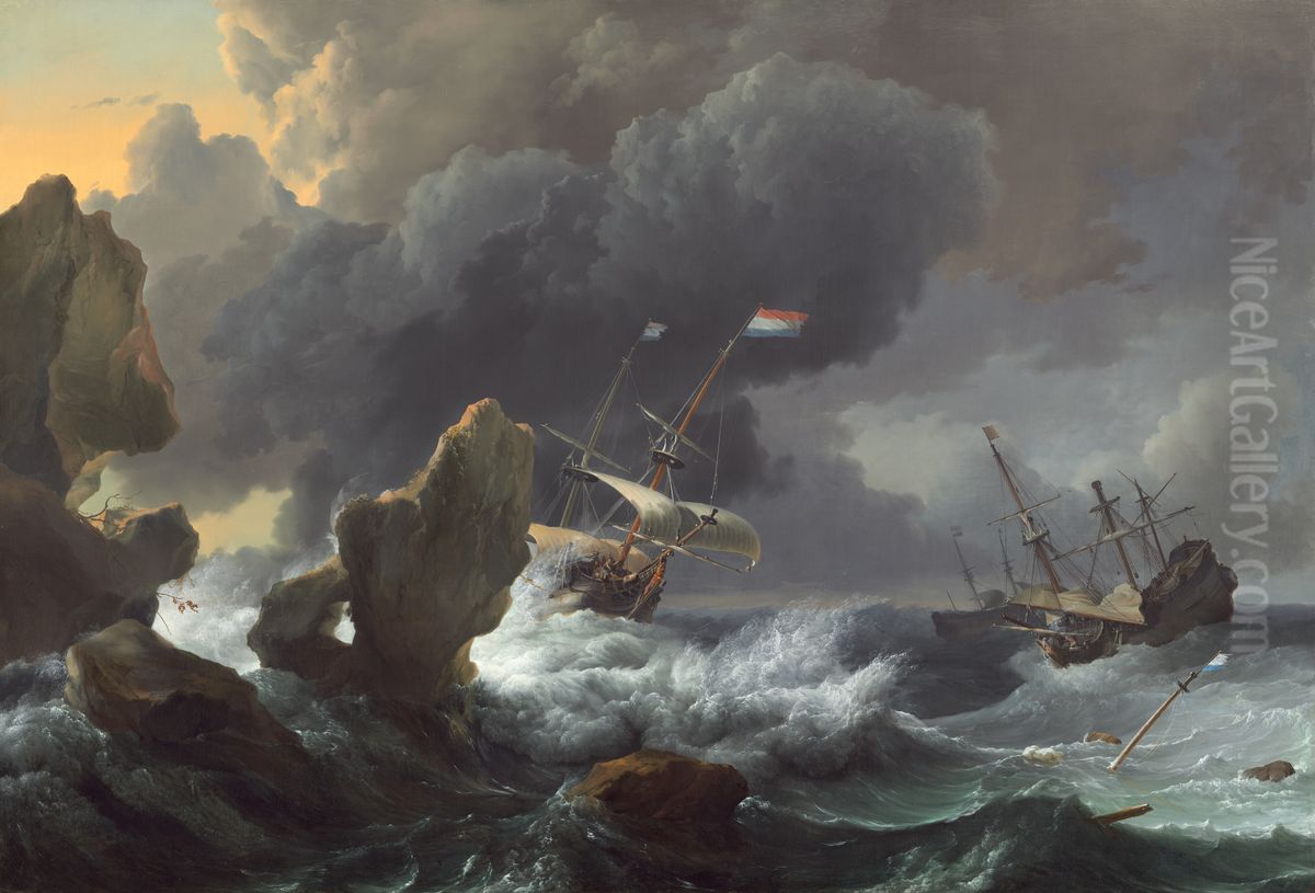 Ships in Distress off a Rocky Coast Oil Painting by Ludolf Bakhuizen