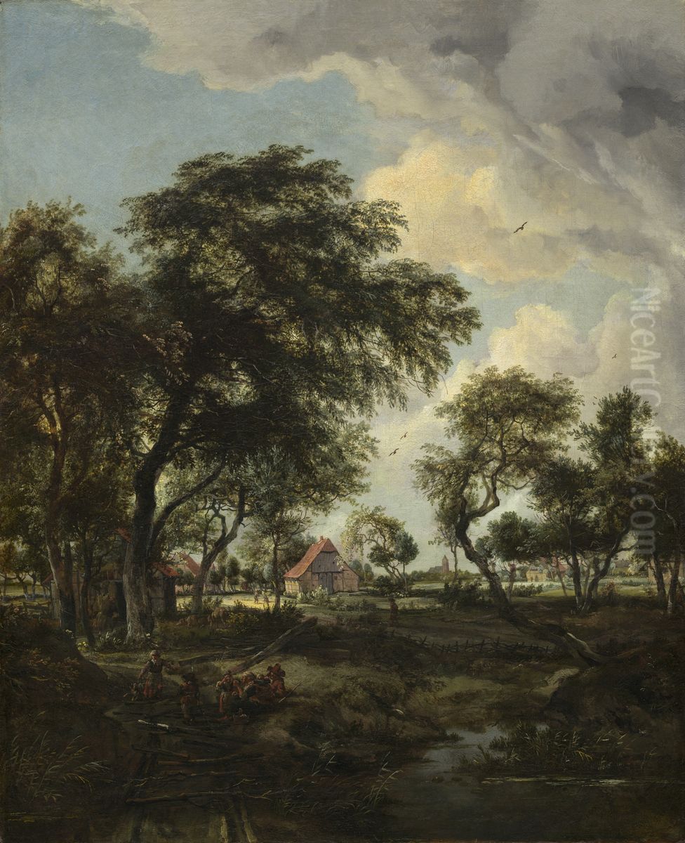 A Farm in the Sunlight Oil Painting by Meindert Hobbema